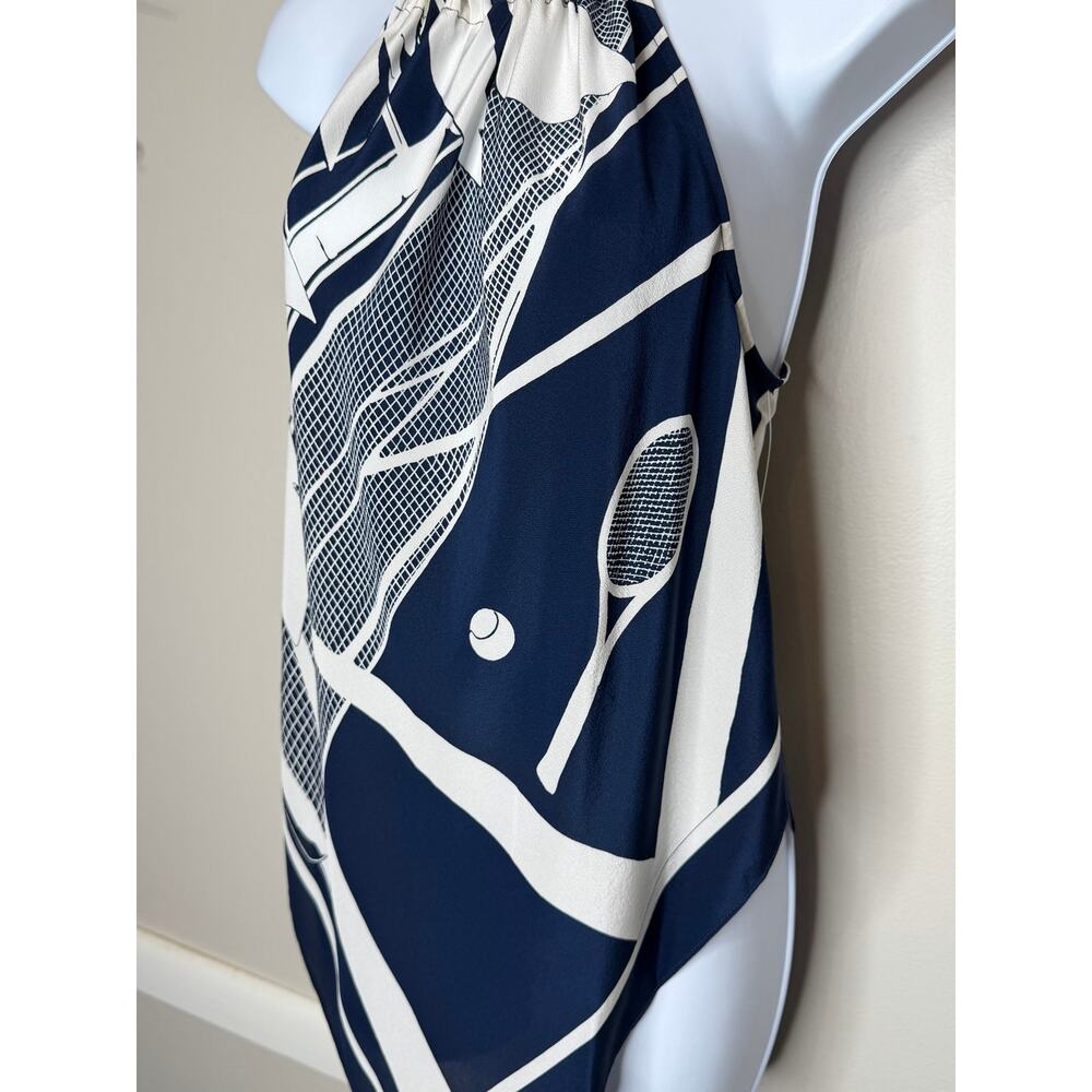 Trina Turk Navy Tennis Print Halter Handkerchief Top Medium - Picture 3 of 8
